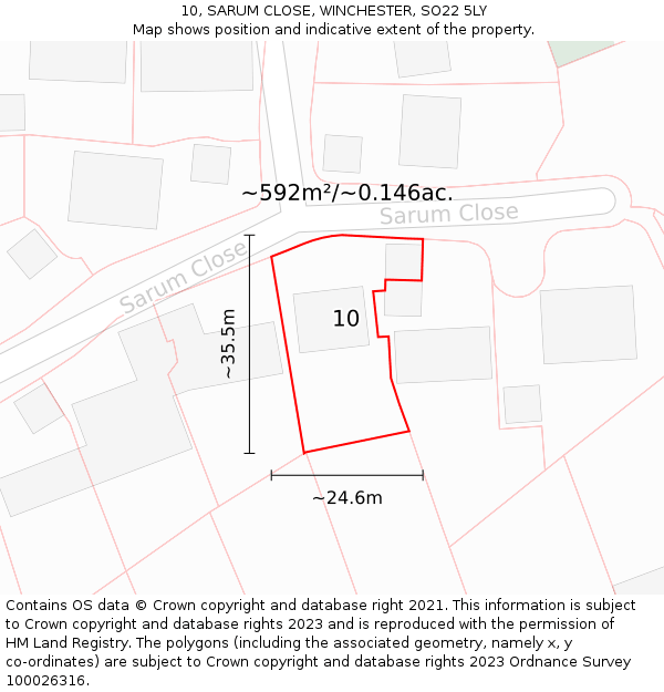 10, SARUM CLOSE, WINCHESTER, SO22 5LY: Plot and title map