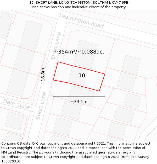 10, SHORT LANE, LONG ITCHINGTON, SOUTHAM, CV47 9PB: Plot and title map