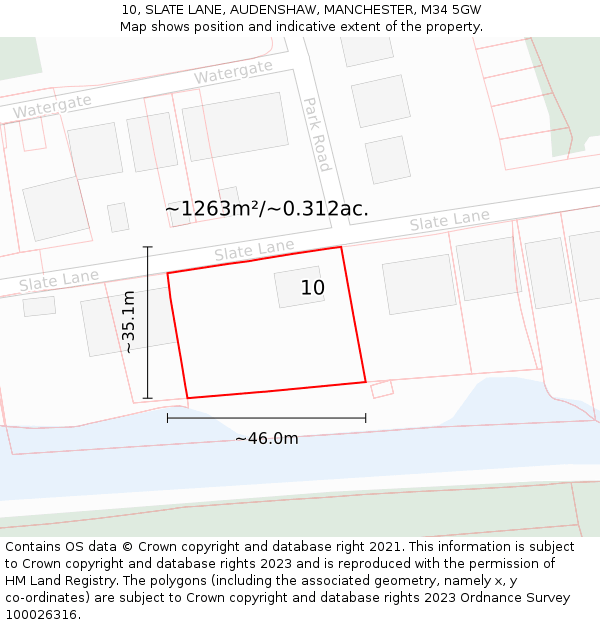 10, SLATE LANE, AUDENSHAW, MANCHESTER, M34 5GW: Plot and title map