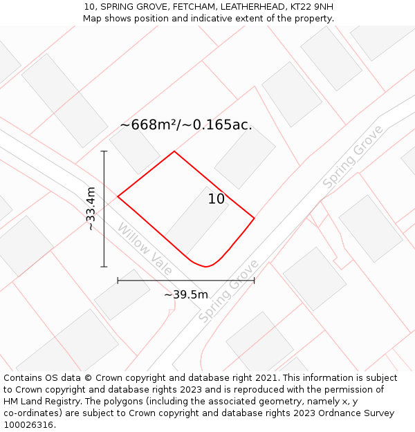 10, SPRING GROVE, FETCHAM, LEATHERHEAD, KT22 9NH: Plot and title map