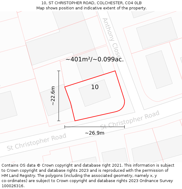 10, ST CHRISTOPHER ROAD, COLCHESTER, CO4 0LB: Plot and title map