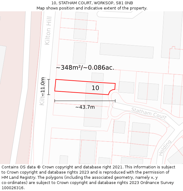 10, STATHAM COURT, WORKSOP, S81 0NB: Plot and title map