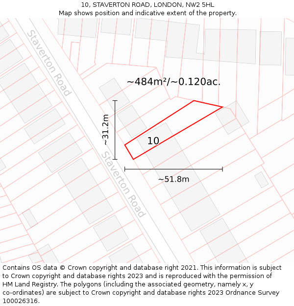 10, STAVERTON ROAD, LONDON, NW2 5HL: Plot and title map