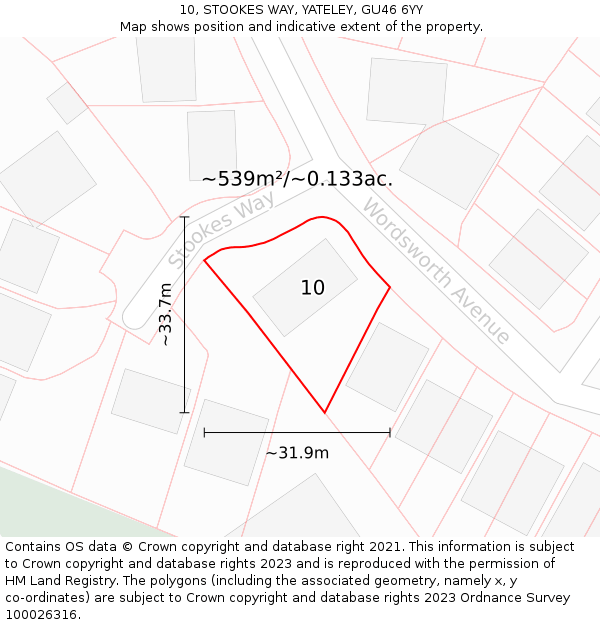 10, STOOKES WAY, YATELEY, GU46 6YY: Plot and title map