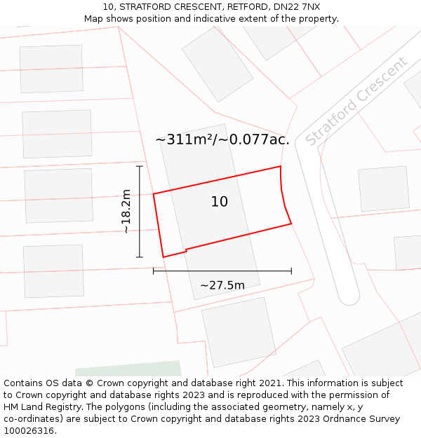 10, STRATFORD CRESCENT, RETFORD, DN22 7NX: Plot and title map