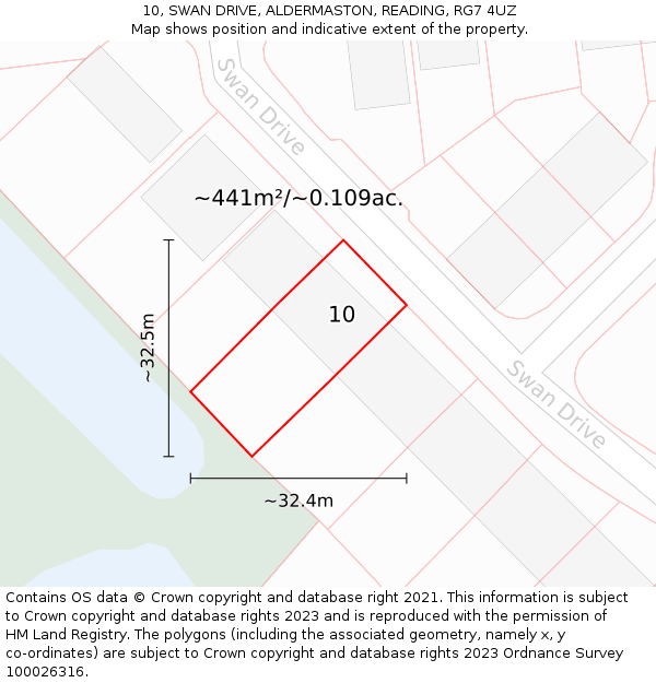 10, SWAN DRIVE, ALDERMASTON, READING, RG7 4UZ: Plot and title map
