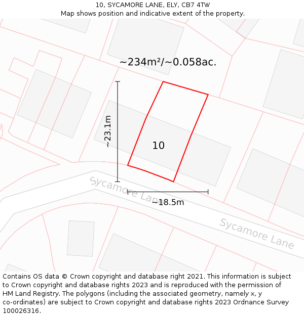 10, SYCAMORE LANE, ELY, CB7 4TW: Plot and title map