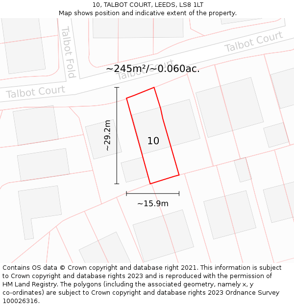 10, TALBOT COURT, LEEDS, LS8 1LT: Plot and title map