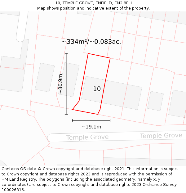 10, TEMPLE GROVE, ENFIELD, EN2 8EH: Plot and title map