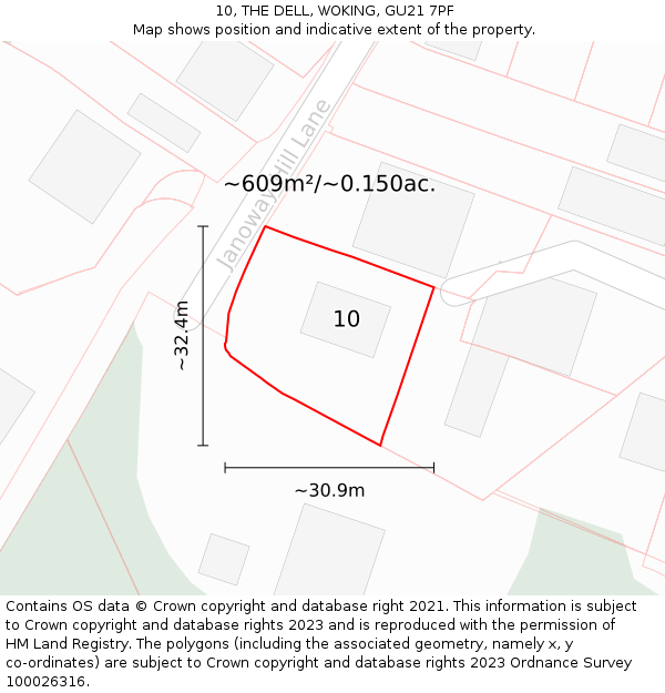 10, THE DELL, WOKING, GU21 7PF: Plot and title map