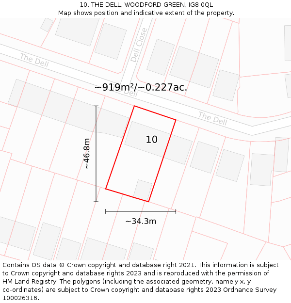 10, THE DELL, WOODFORD GREEN, IG8 0QL: Plot and title map