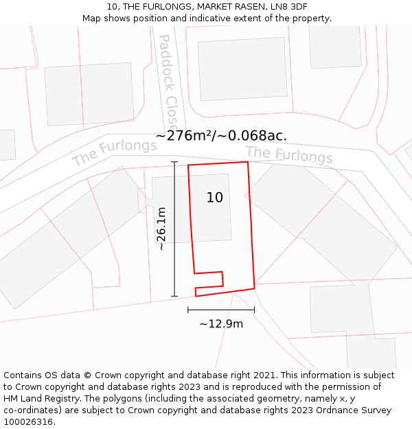 10, THE FURLONGS, MARKET RASEN, LN8 3DF: Plot and title map