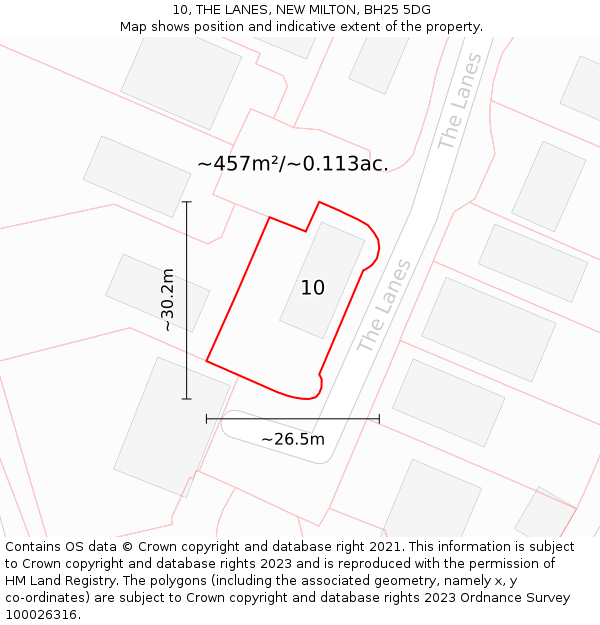 10, THE LANES, NEW MILTON, BH25 5DG: Plot and title map