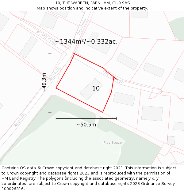 10, THE WARREN, FARNHAM, GU9 9AS: Plot and title map