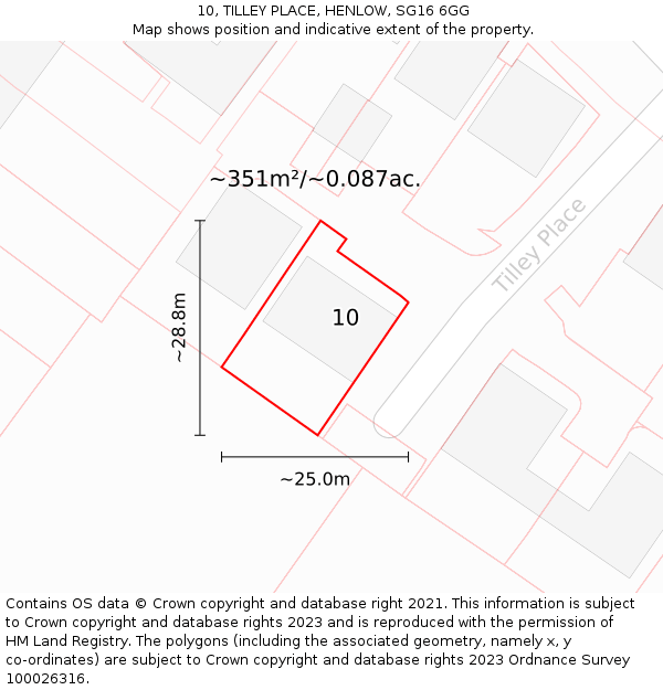 10, TILLEY PLACE, HENLOW, SG16 6GG: Plot and title map