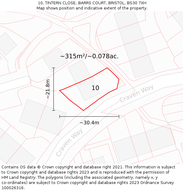 10, TINTERN CLOSE, BARRS COURT, BRISTOL, BS30 7XH: Plot and title map