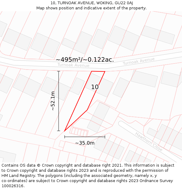 10, TURNOAK AVENUE, WOKING, GU22 0AJ: Plot and title map