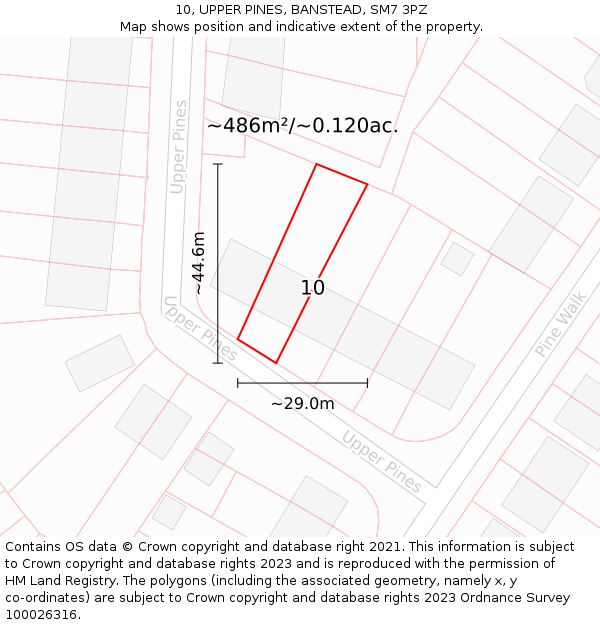 10, UPPER PINES, BANSTEAD, SM7 3PZ: Plot and title map