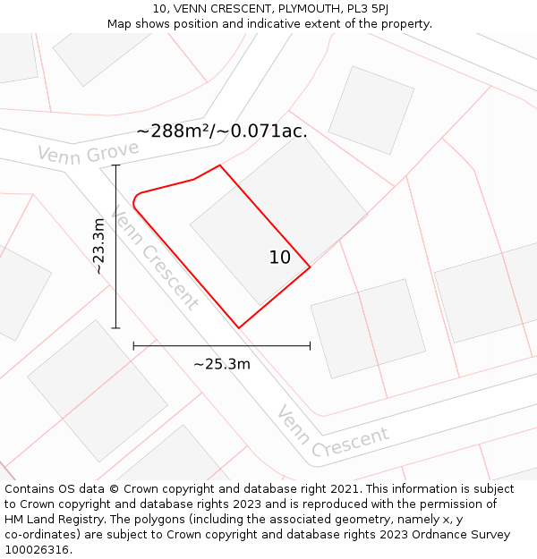 10, VENN CRESCENT, PLYMOUTH, PL3 5PJ: Plot and title map