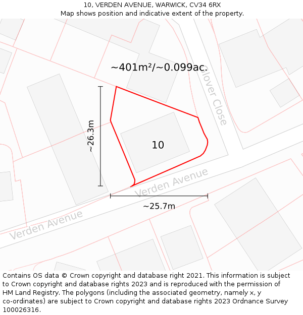 10, VERDEN AVENUE, WARWICK, CV34 6RX: Plot and title map