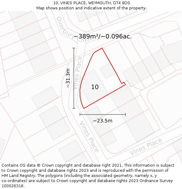 10, VINES PLACE, WEYMOUTH, DT4 9DS: Plot and title map