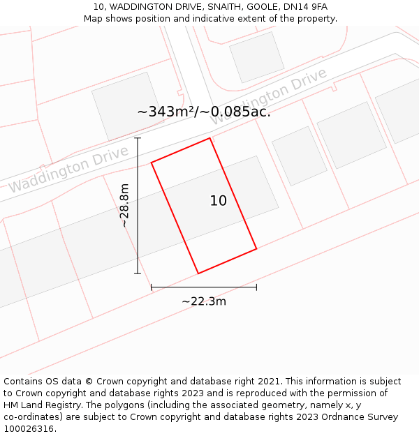 10, WADDINGTON DRIVE, SNAITH, GOOLE, DN14 9FA: Plot and title map