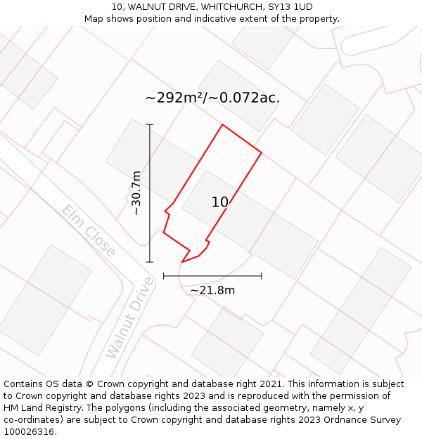 10, WALNUT DRIVE, WHITCHURCH, SY13 1UD: Plot and title map