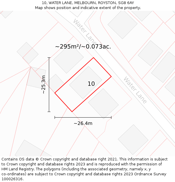 10, WATER LANE, MELBOURN, ROYSTON, SG8 6AY: Plot and title map