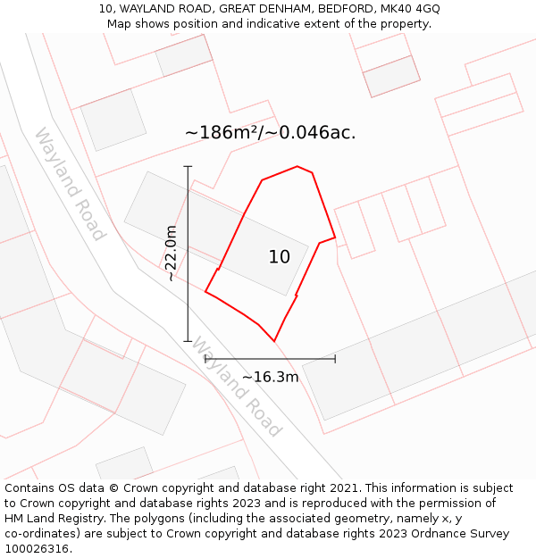 10, WAYLAND ROAD, GREAT DENHAM, BEDFORD, MK40 4GQ: Plot and title map