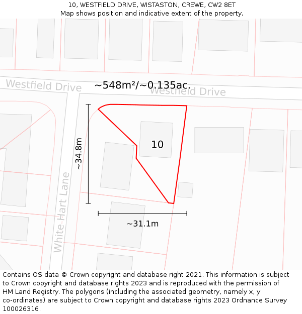 10, WESTFIELD DRIVE, WISTASTON, CREWE, CW2 8ET: Plot and title map