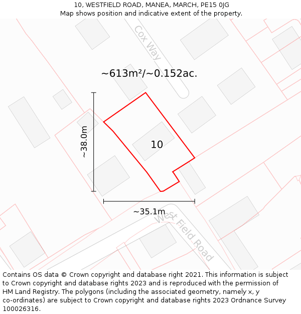 10, WESTFIELD ROAD, MANEA, MARCH, PE15 0JG: Plot and title map