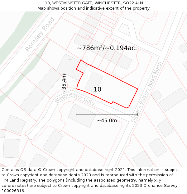 10, WESTMINSTER GATE, WINCHESTER, SO22 4LN: Plot and title map