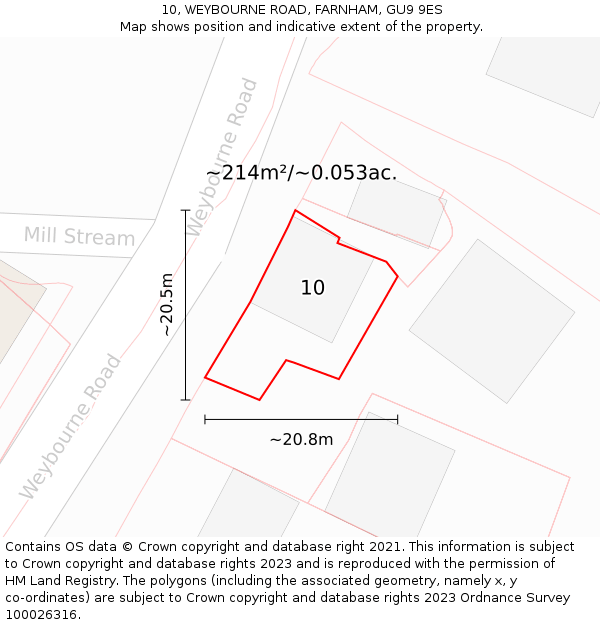 10, WEYBOURNE ROAD, FARNHAM, GU9 9ES: Plot and title map