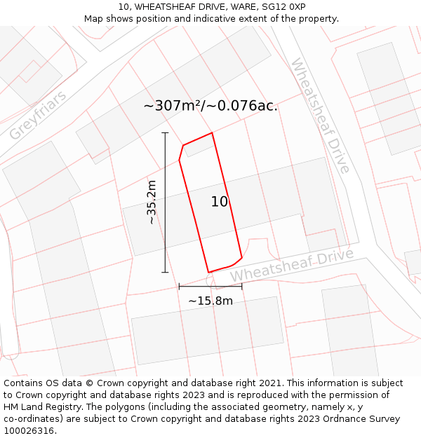 10, WHEATSHEAF DRIVE, WARE, SG12 0XP: Plot and title map