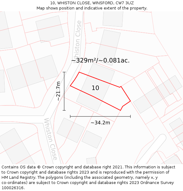 10, WHISTON CLOSE, WINSFORD, CW7 3UZ: Plot and title map