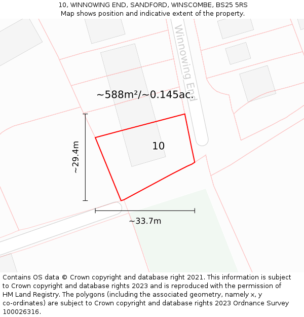 10, WINNOWING END, SANDFORD, WINSCOMBE, BS25 5RS: Plot and title map