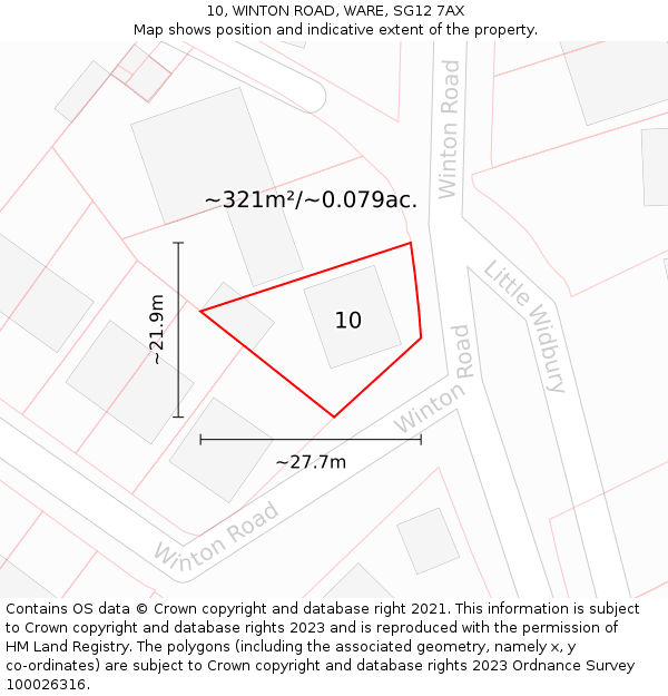 10, WINTON ROAD, WARE, SG12 7AX: Plot and title map