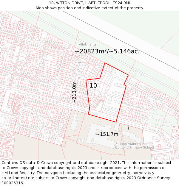 10, WITTON DRIVE, HARTLEPOOL, TS24 9NL: Plot and title map