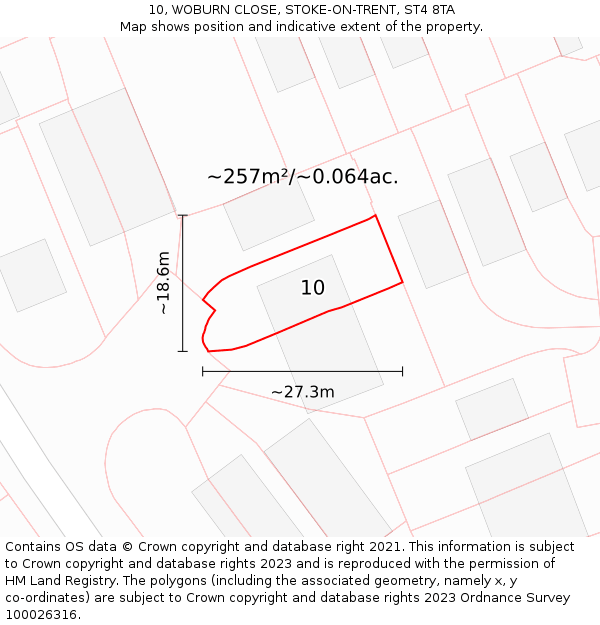 10, WOBURN CLOSE, STOKE-ON-TRENT, ST4 8TA: Plot and title map