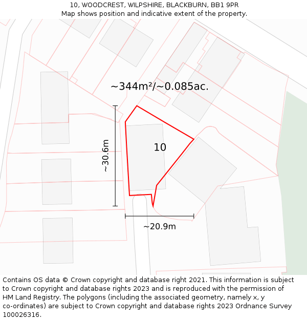 10, WOODCREST, WILPSHIRE, BLACKBURN, BB1 9PR: Plot and title map