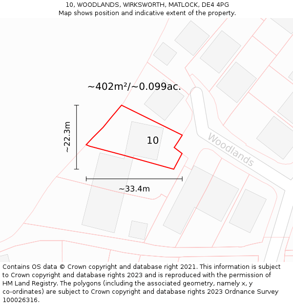 10, WOODLANDS, WIRKSWORTH, MATLOCK, DE4 4PG: Plot and title map