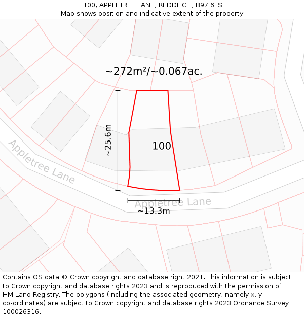 100, APPLETREE LANE, REDDITCH, B97 6TS: Plot and title map