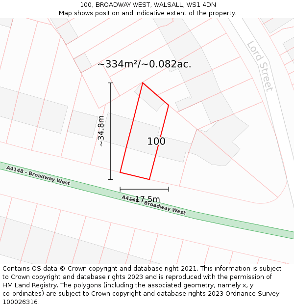 100, BROADWAY WEST, WALSALL, WS1 4DN: Plot and title map