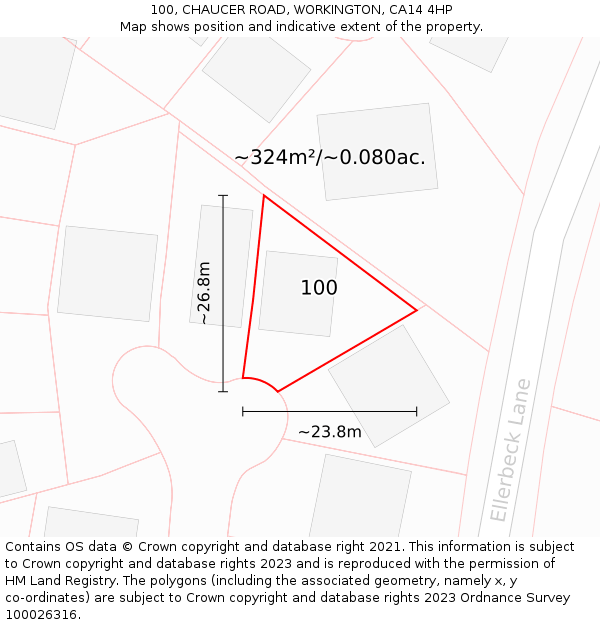 100, CHAUCER ROAD, WORKINGTON, CA14 4HP: Plot and title map