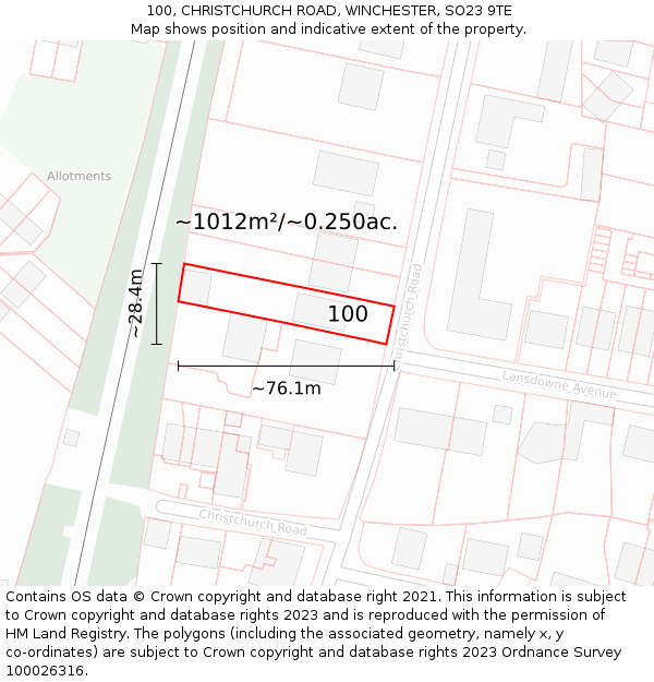 100, CHRISTCHURCH ROAD, WINCHESTER, SO23 9TE: Plot and title map