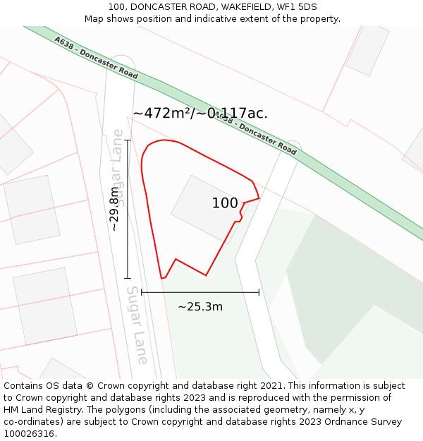 100, DONCASTER ROAD, WAKEFIELD, WF1 5DS: Plot and title map