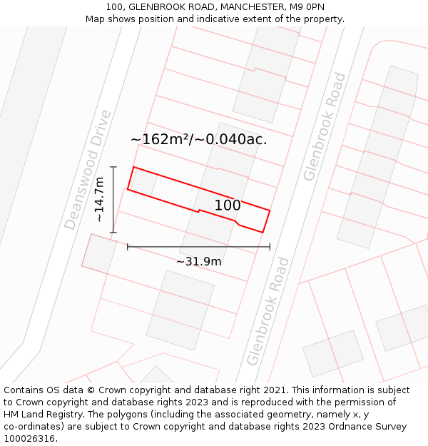 100, GLENBROOK ROAD, MANCHESTER, M9 0PN: Plot and title map