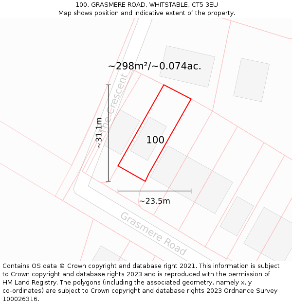 100, GRASMERE ROAD, WHITSTABLE, CT5 3EU: Plot and title map