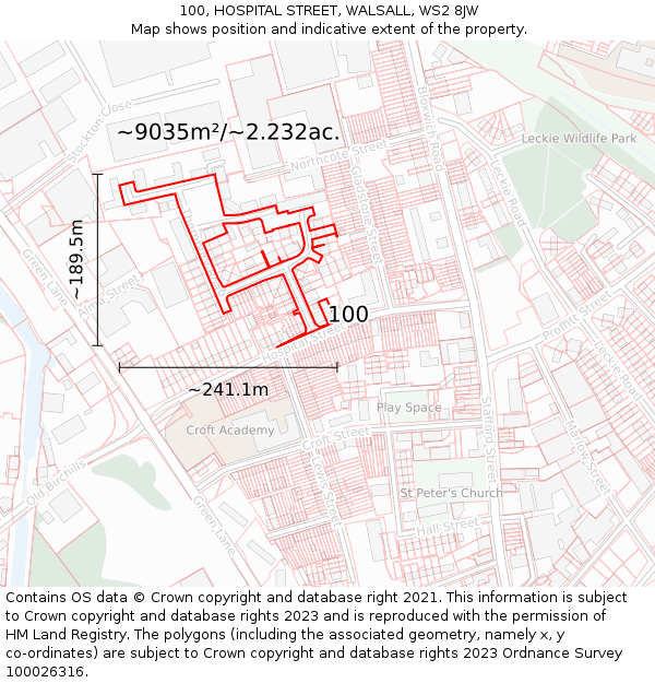 100, HOSPITAL STREET, WALSALL, WS2 8JW: Plot and title map