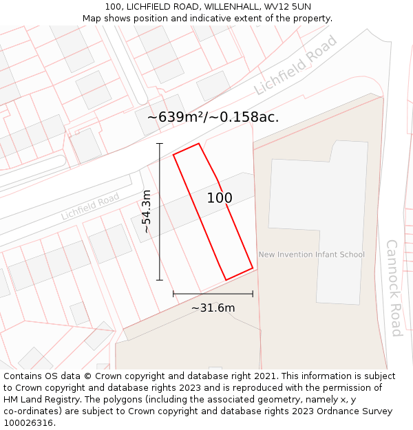 100, LICHFIELD ROAD, WILLENHALL, WV12 5UN: Plot and title map